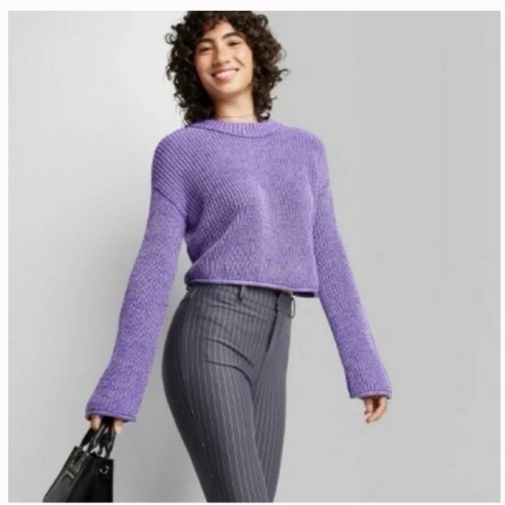 NWT Wild Fable Purple Crop Wide Sleeve Sweater - Picture 2 of 7